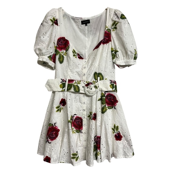 Majorelle Mackenzie Floral Rose Puff Sleeve Belted Mini Dress Bloggers Fave - Picture 3 of 8
